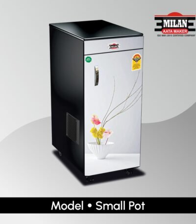 1HP fully automatic atta chakki machine with wooden finish placed in modern kitchen